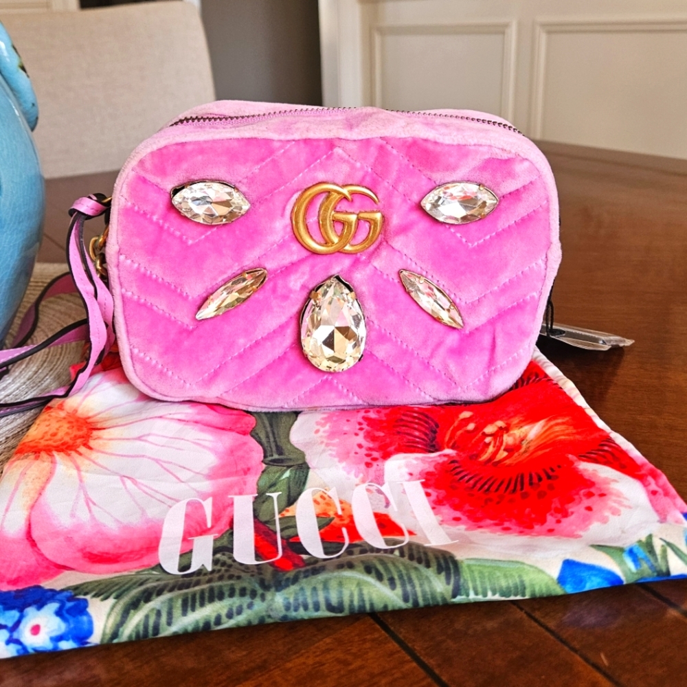 Gucci Velvet Matelasse Marquise Crystals Embroidered Small GG Marmont